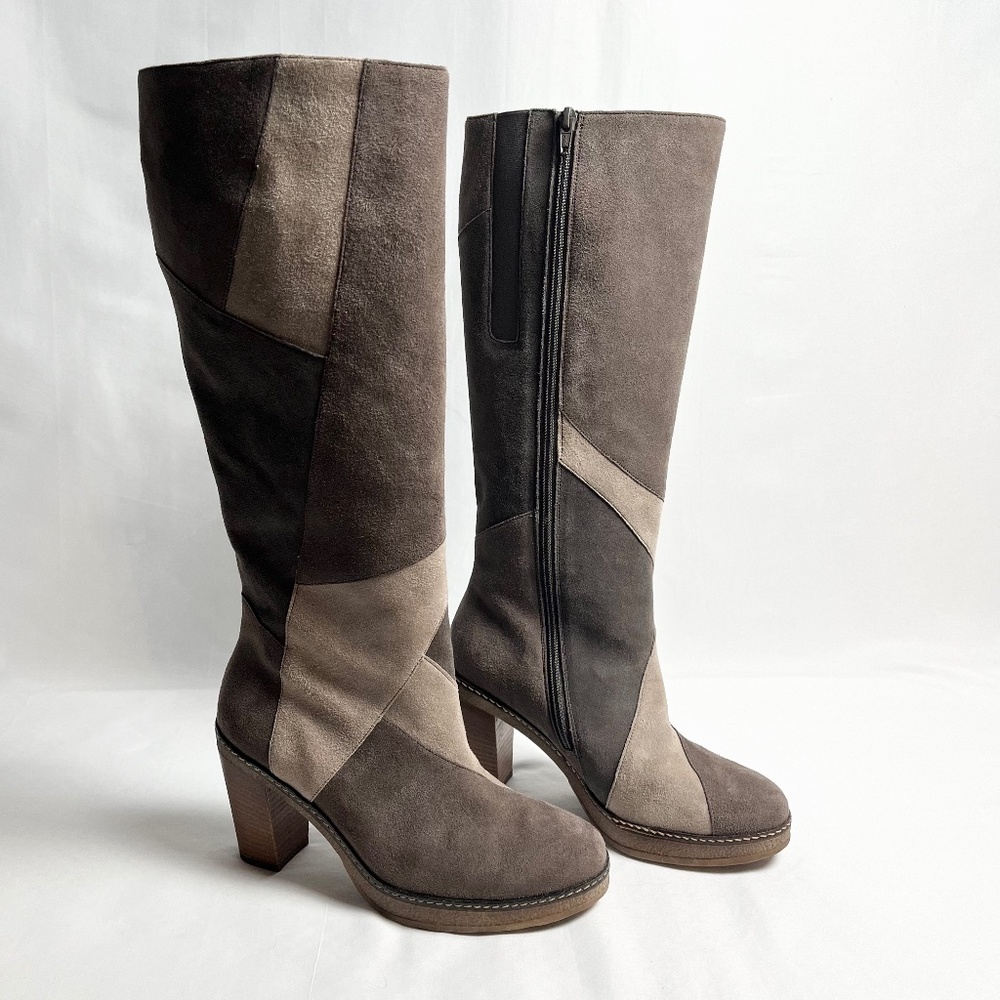 Gabor Knee High Patch Suede Heeled Boots